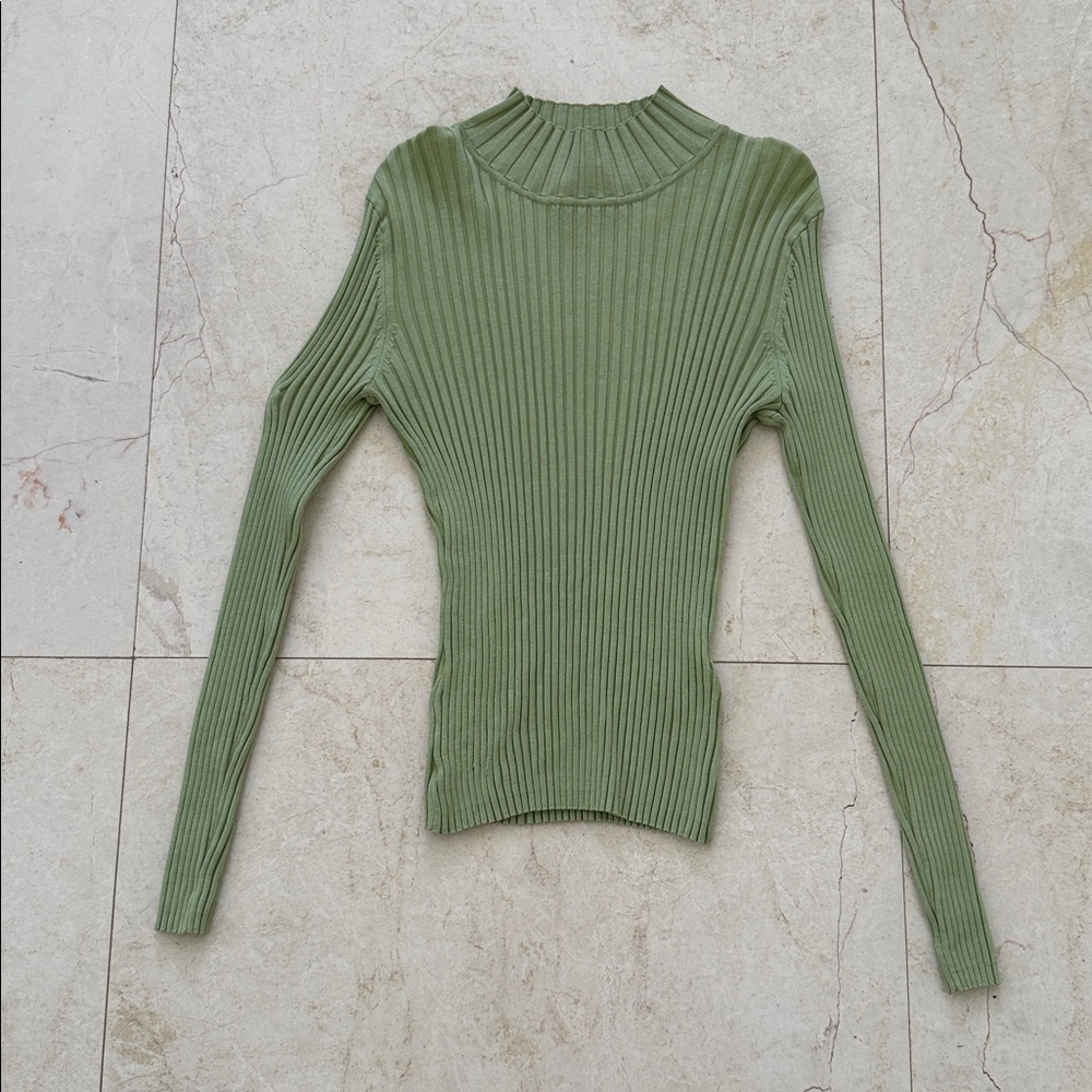 August Silk Ribbed Knit Sweater in Light Green